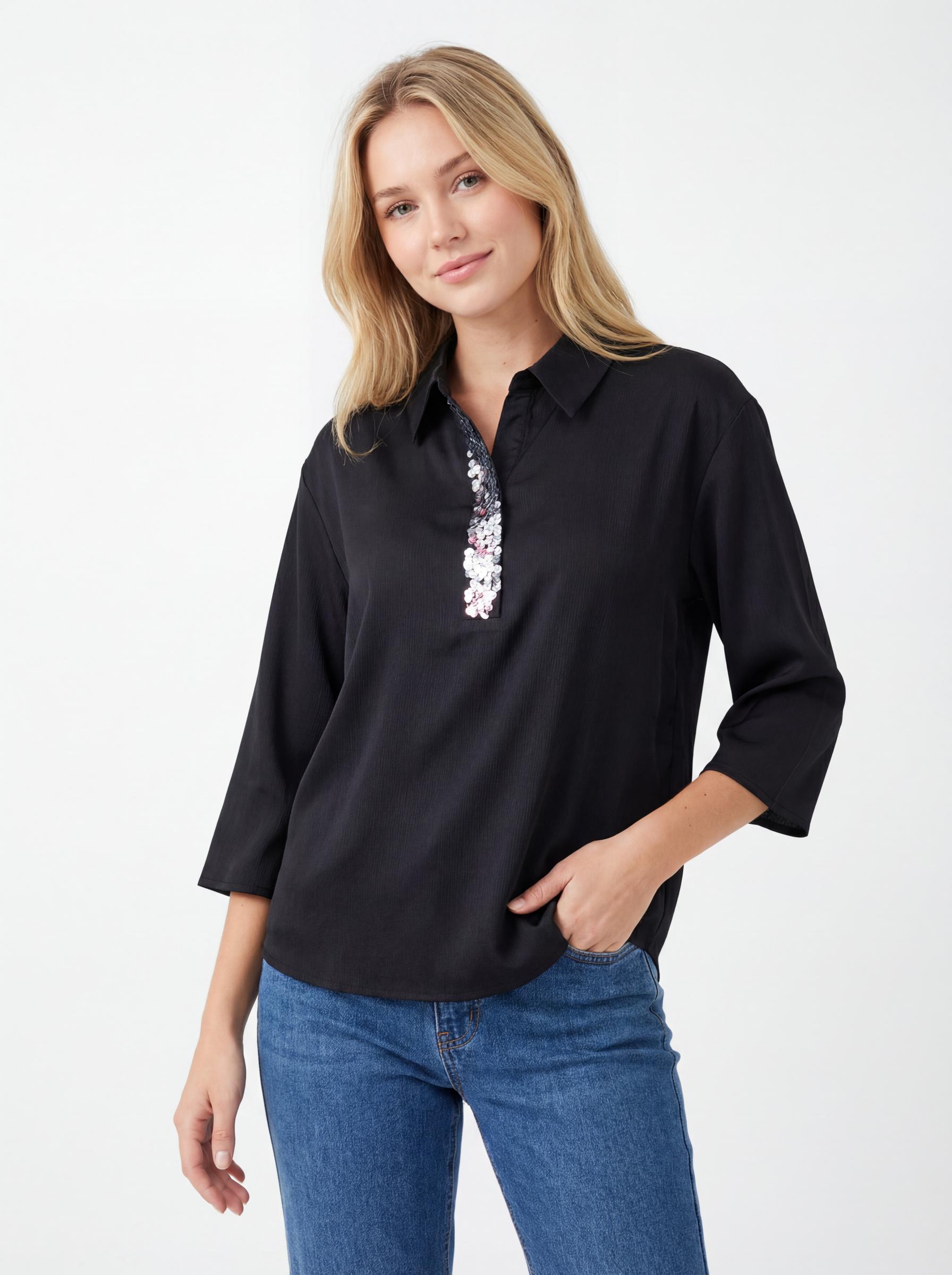 Sequin Detail Women’s Collar Top