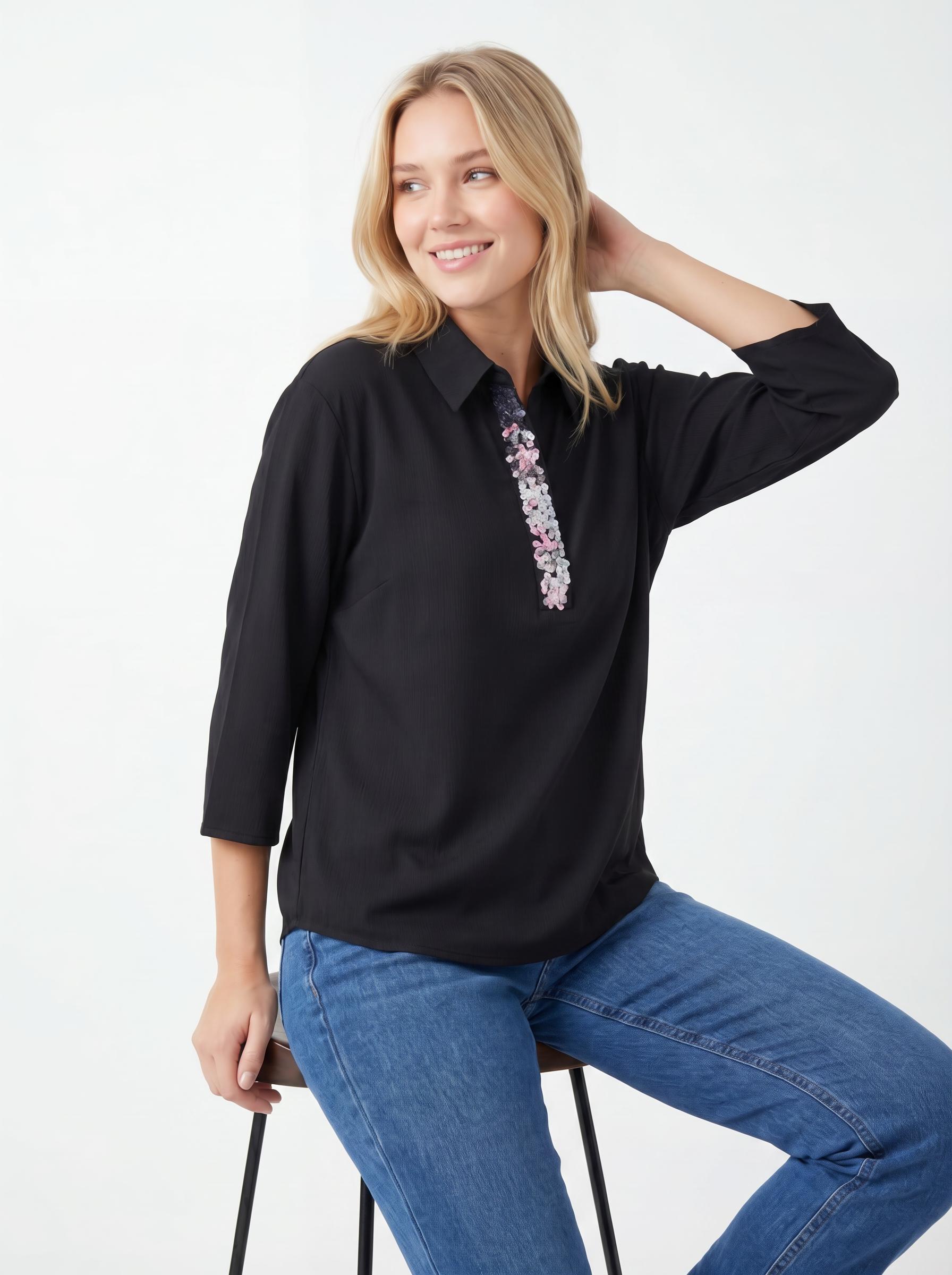 Sequin Detail Women’s Collar Top