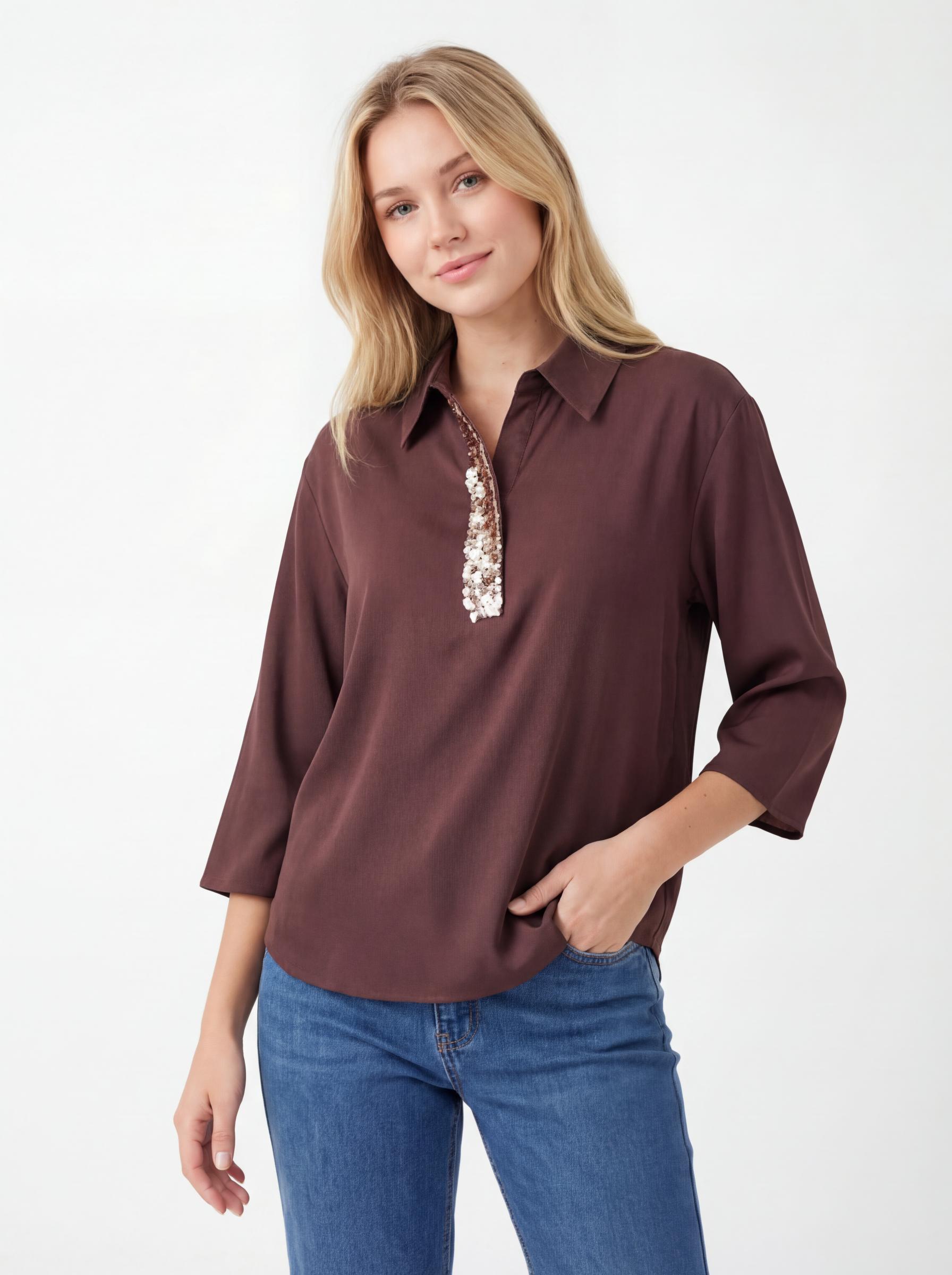 Sequin Detail Women’s Collar Top