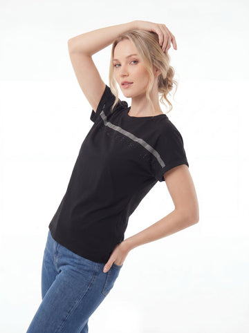 Rhinestone Stripe Women’s Casual T-Shirt