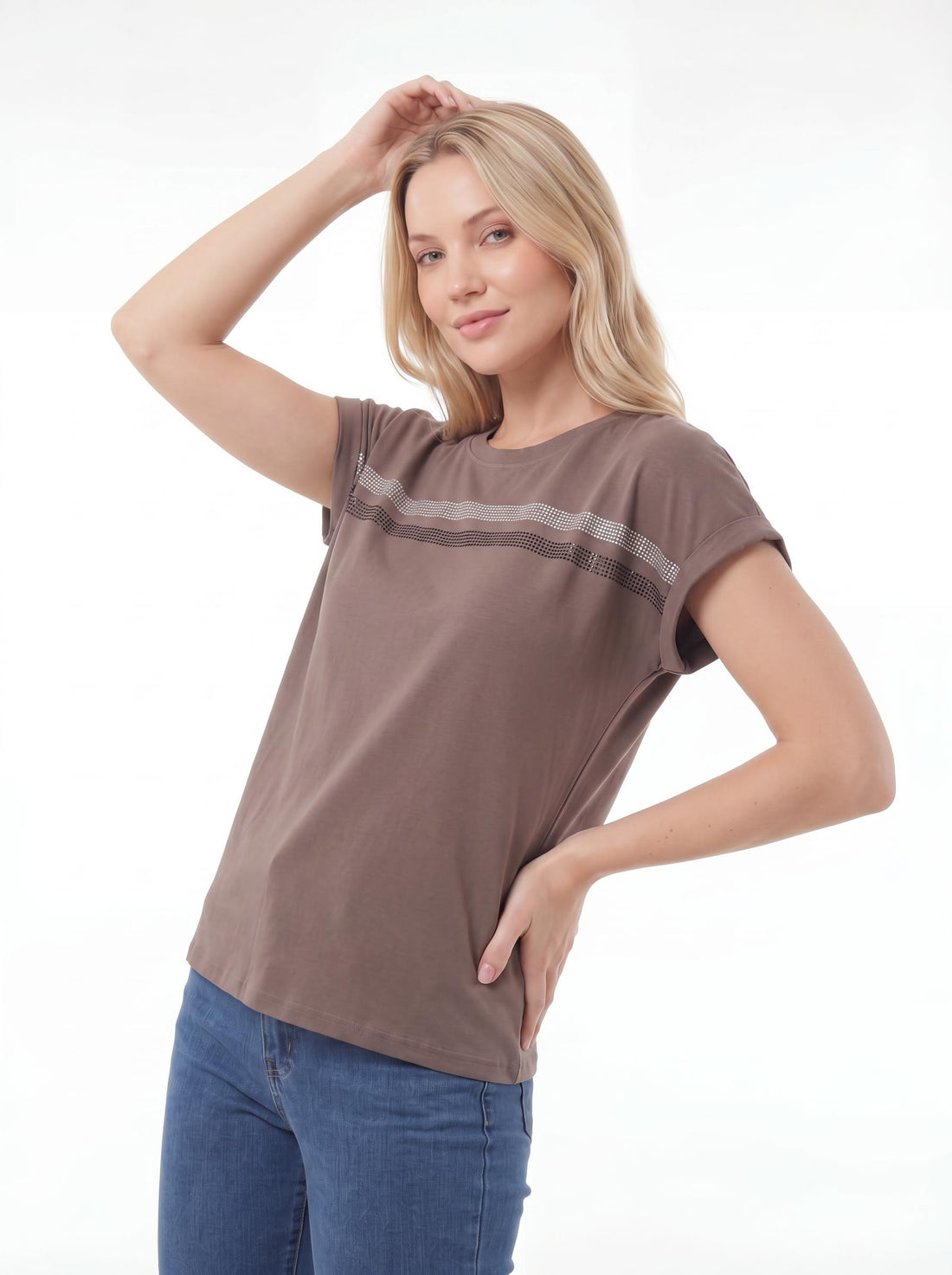 Rhinestone Stripe Women’s Casual T-Shirt