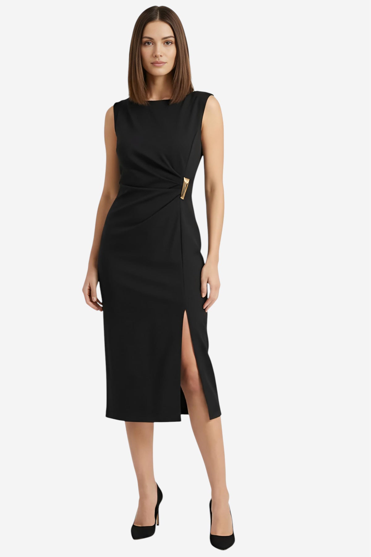 Sleeveless Ruched Bodycon Midi Dress