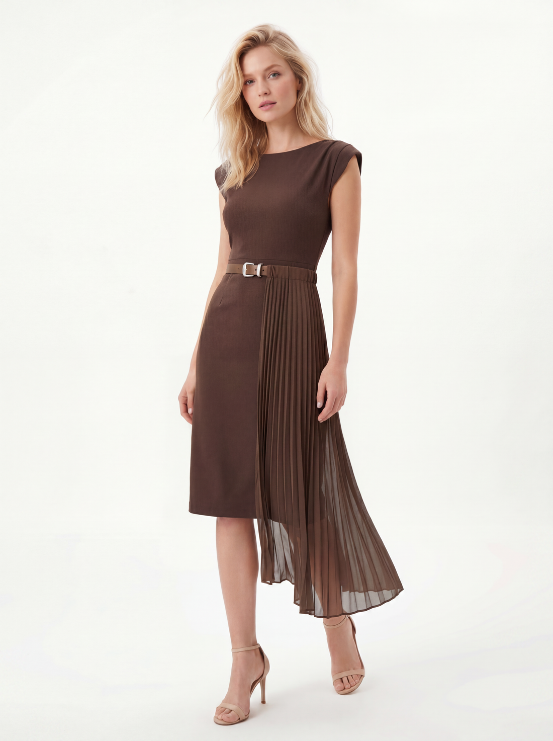 Pleated Sleeveless Midi Dress