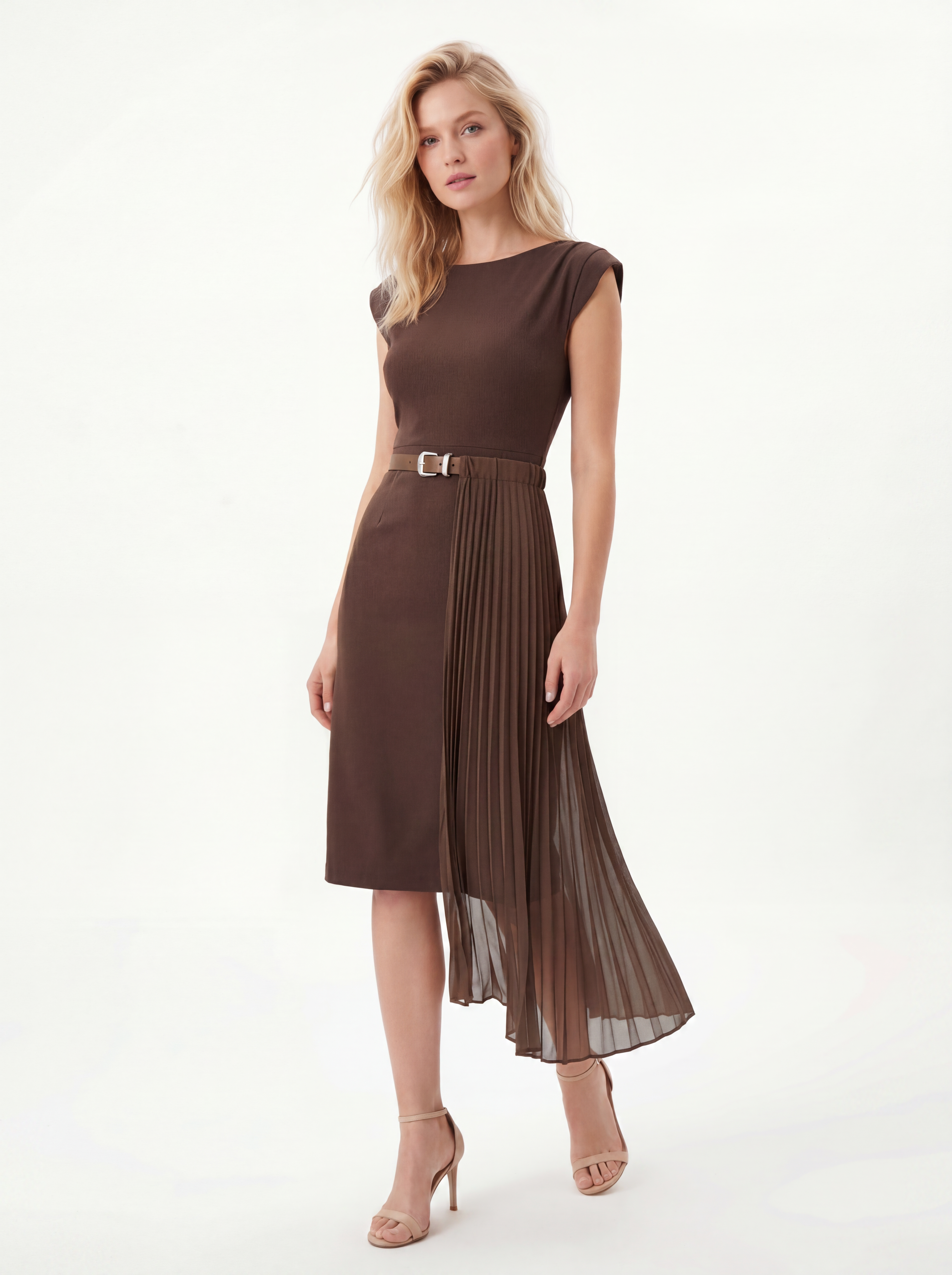Pleated Sleeveless Midi Dress