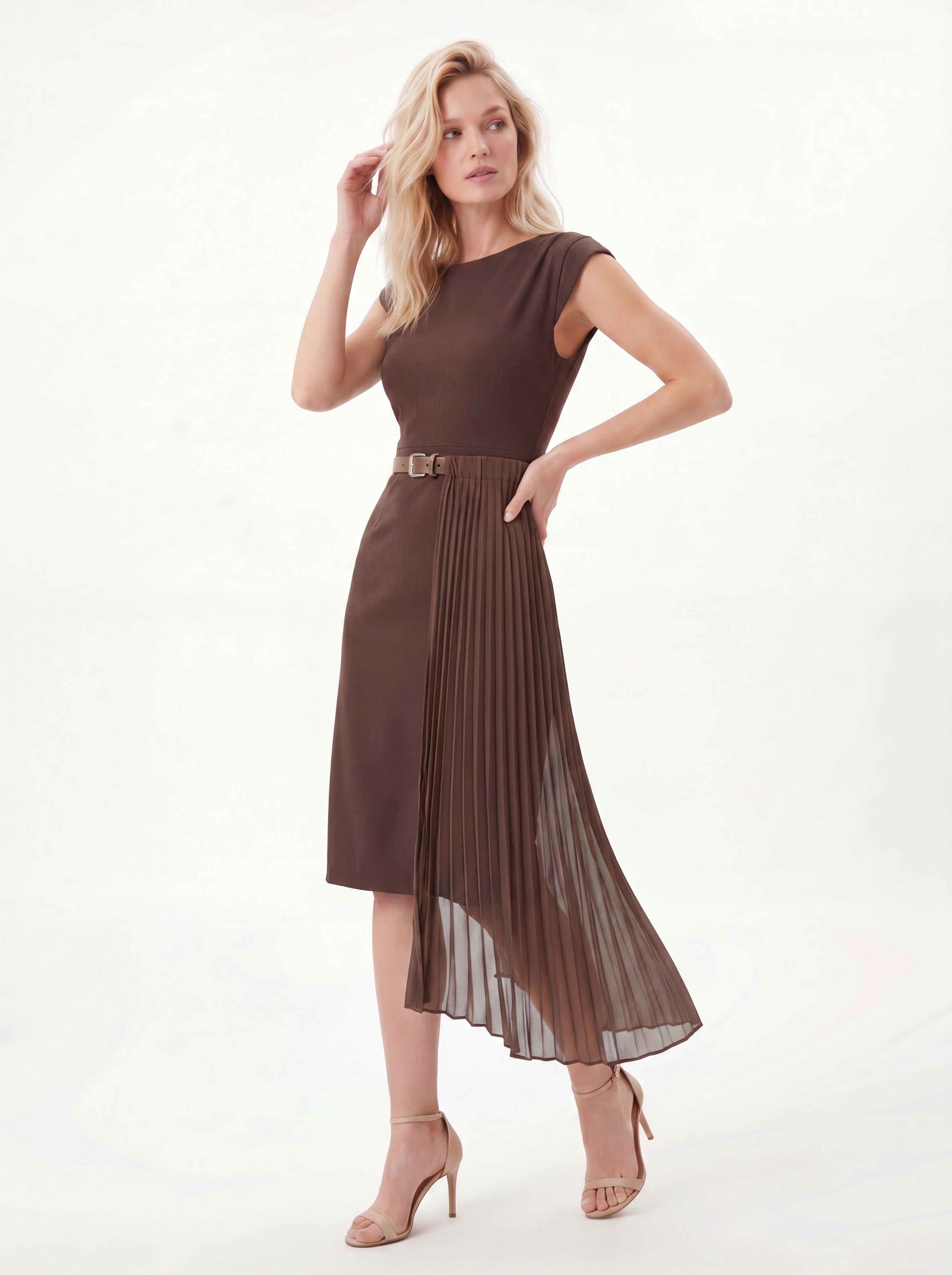Pleated Sleeveless Midi Dress