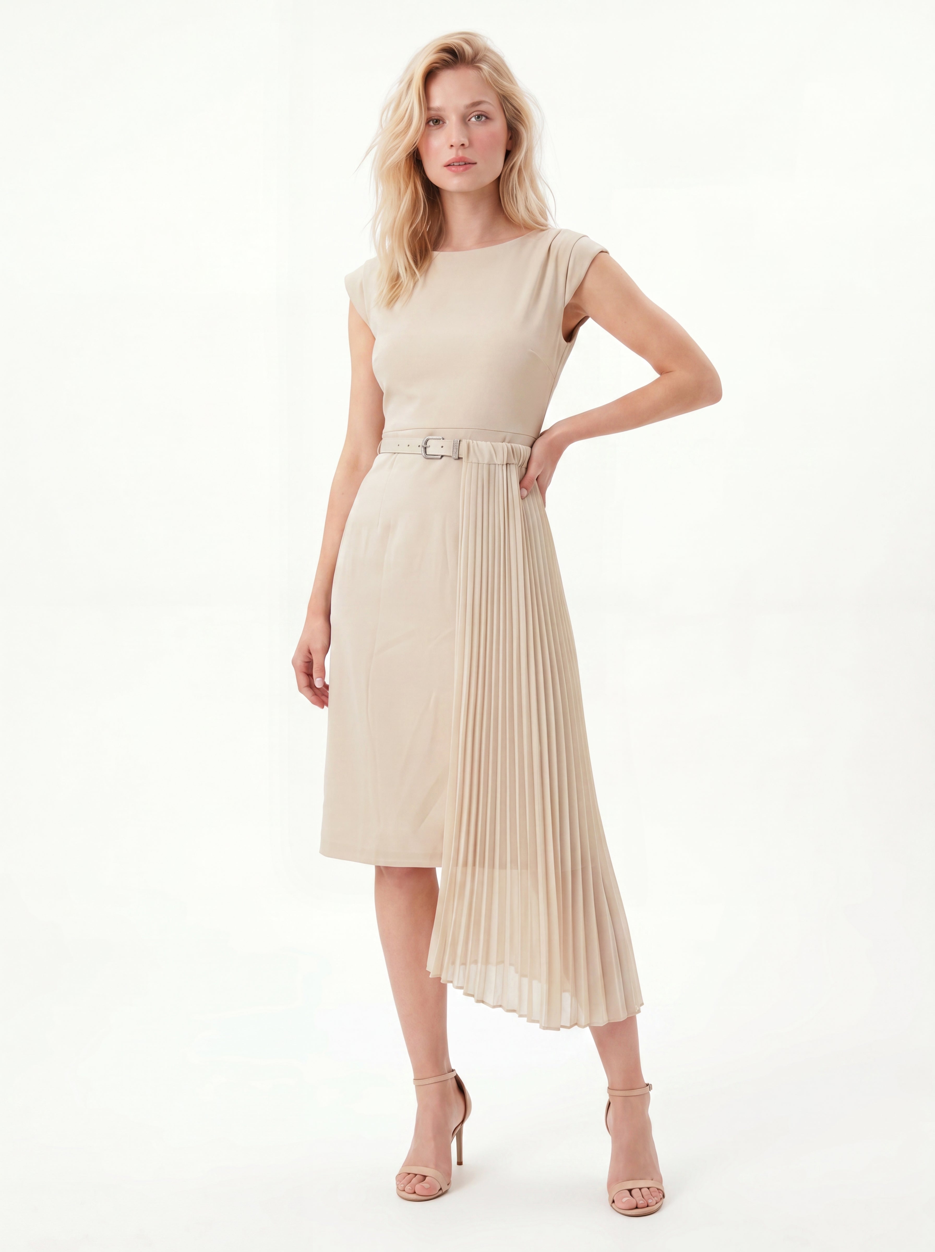 Pleated Sleeveless Midi Dress