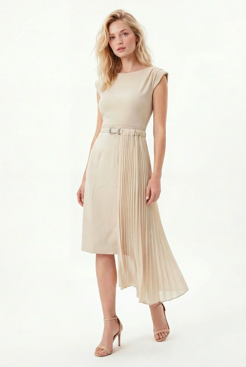 Pleated Sleeveless Midi Dress