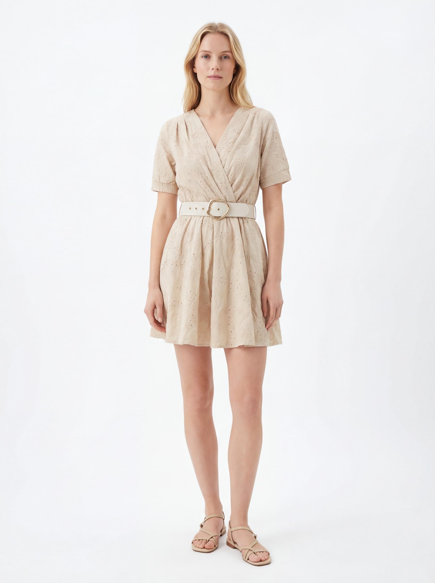 Belted Embroidered Women’s Mini Dress