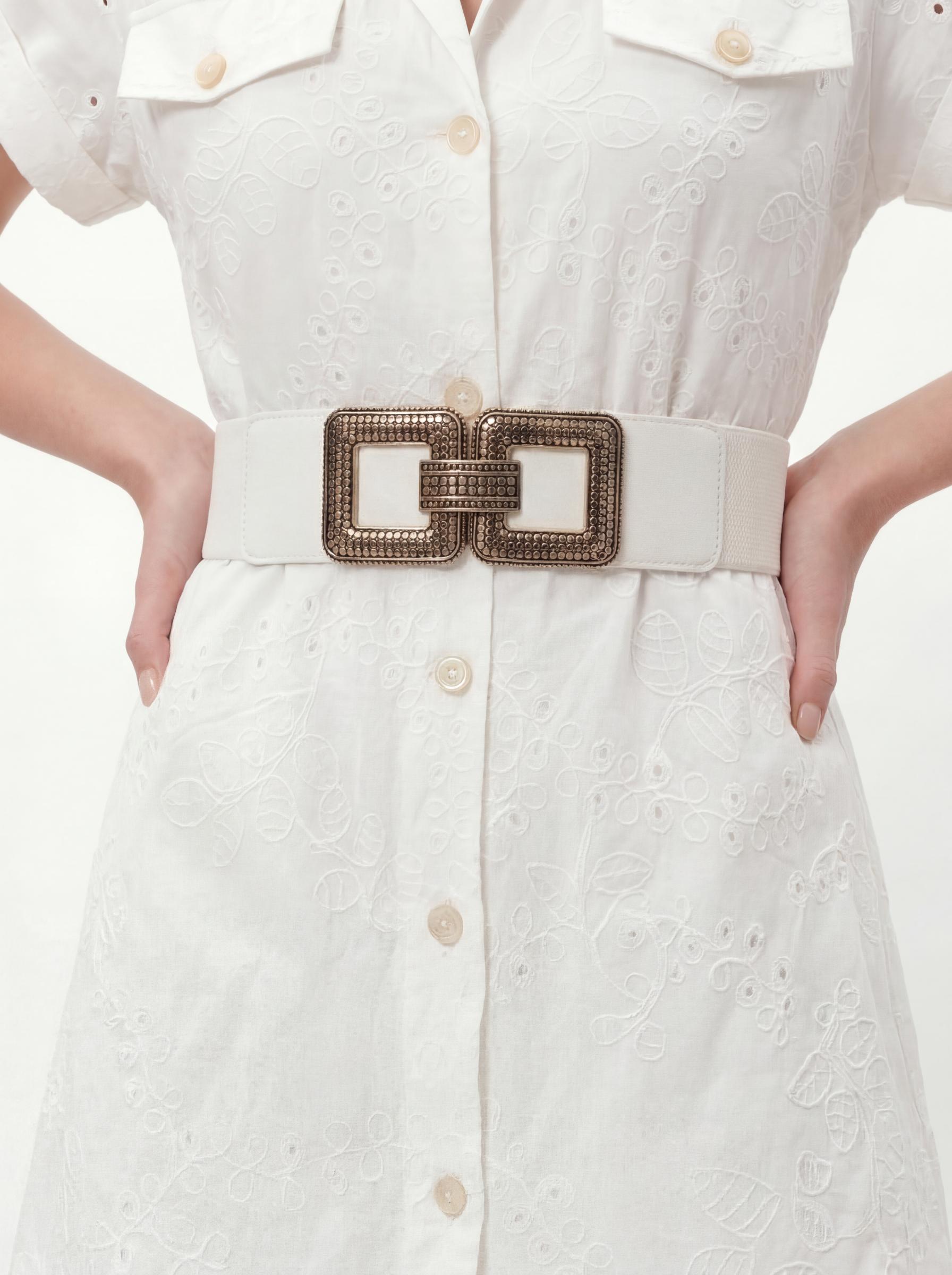 Belted Broderie Detail Women’s Shirt Dress