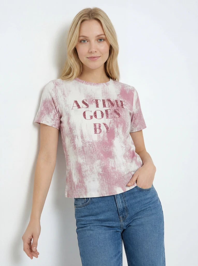 Pink Tie-Dye Graphic Crew Neck Relaxed T-Shirt