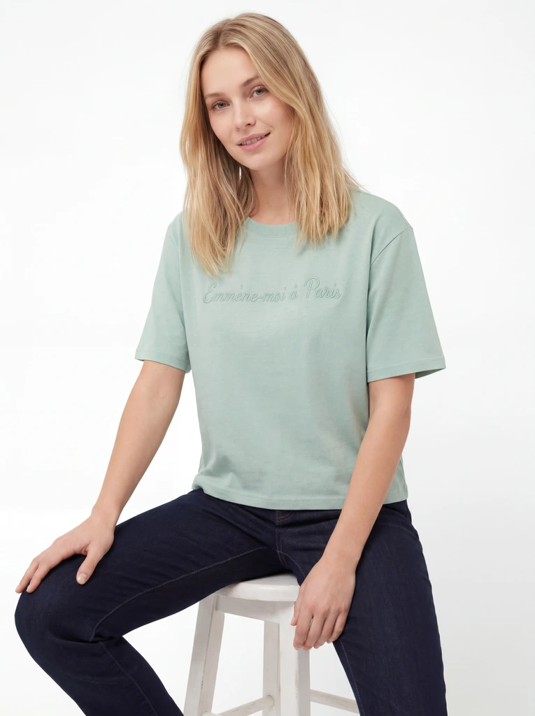 Mint Green Minimal Print Regular Fit T-Shirt