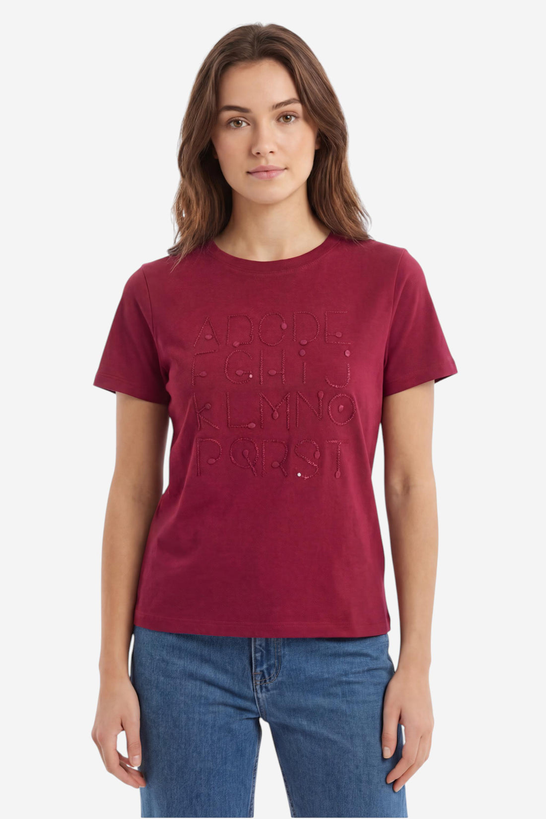 Alphabet Embroidered Crew Neck T-Shirt