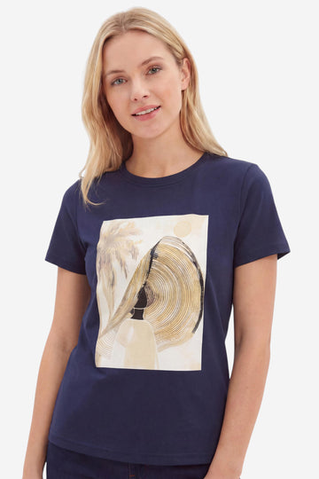 Navy Blue Graphic Print Crew Neck T-Shirt