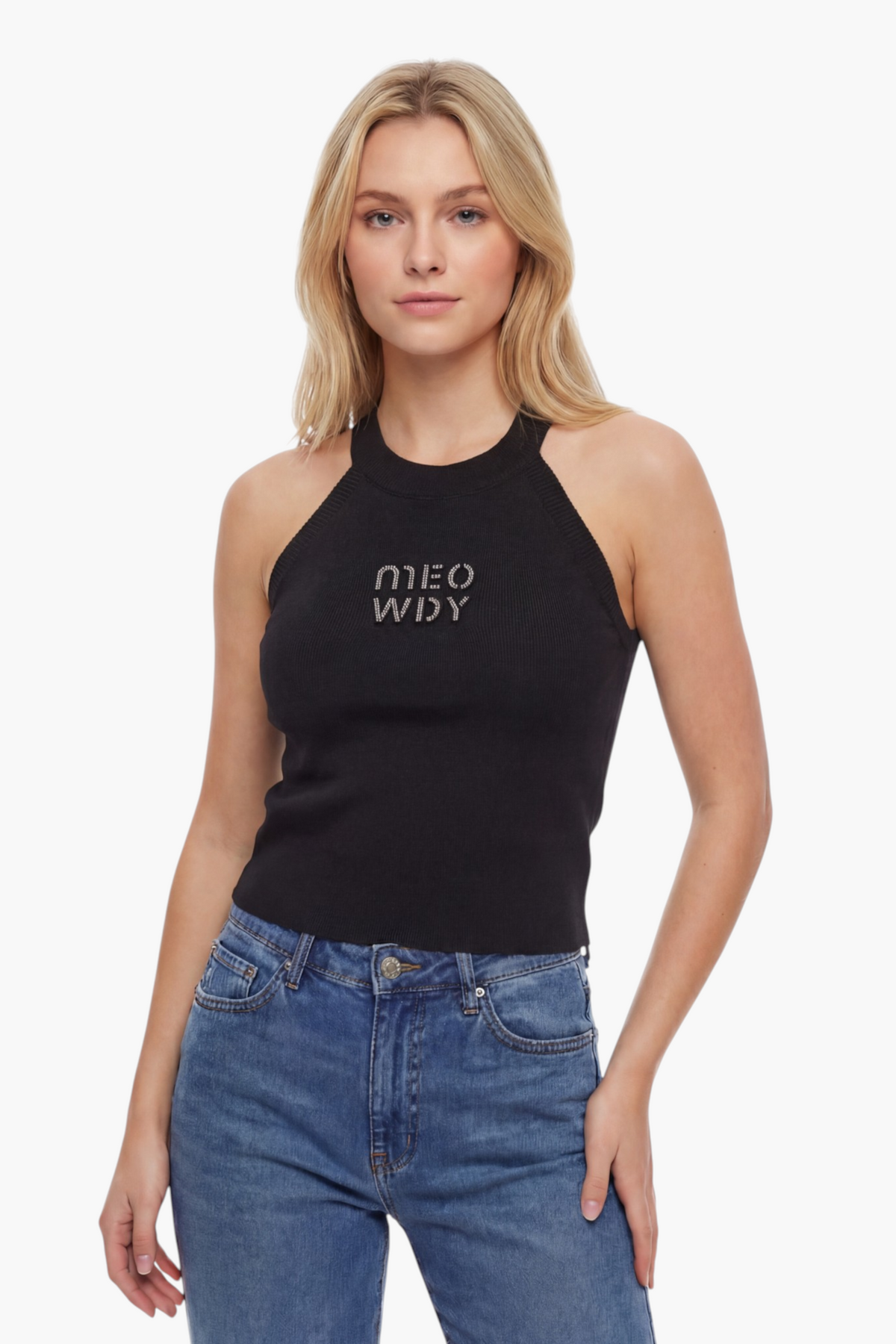 Black Graphic Halter Top