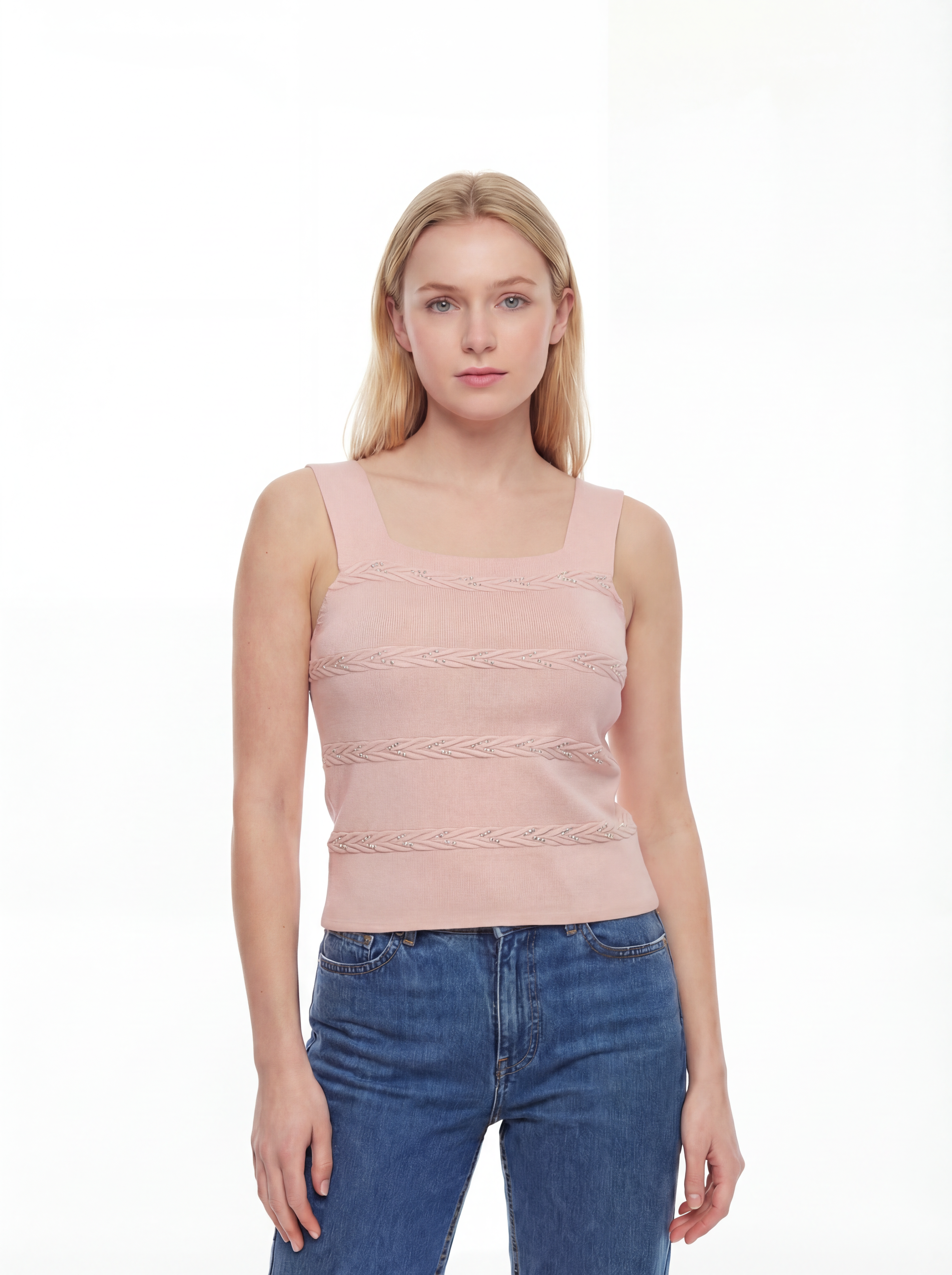 Blush Pink Textured Sleeveless Knit Tank Top