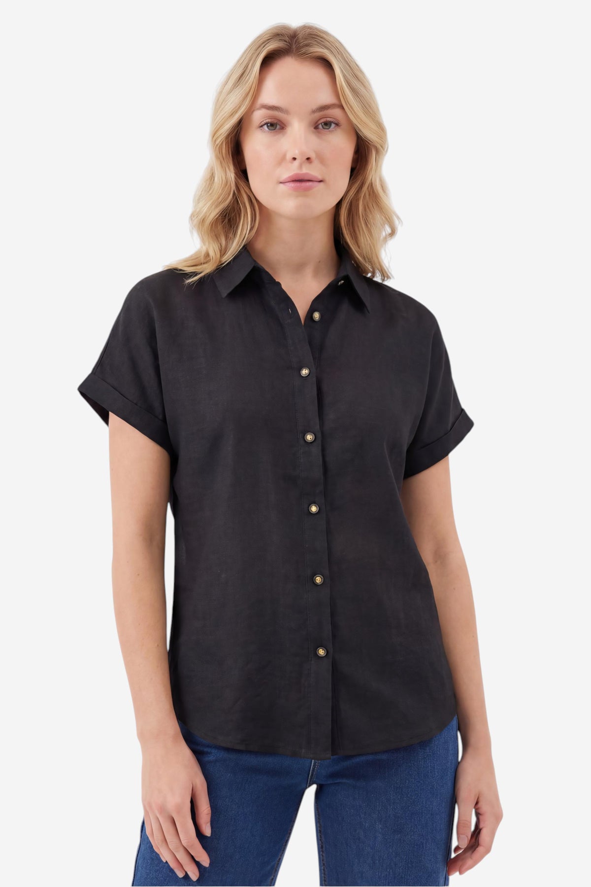 Linen-Blend Short-Sleeve Relaxed Shirt
