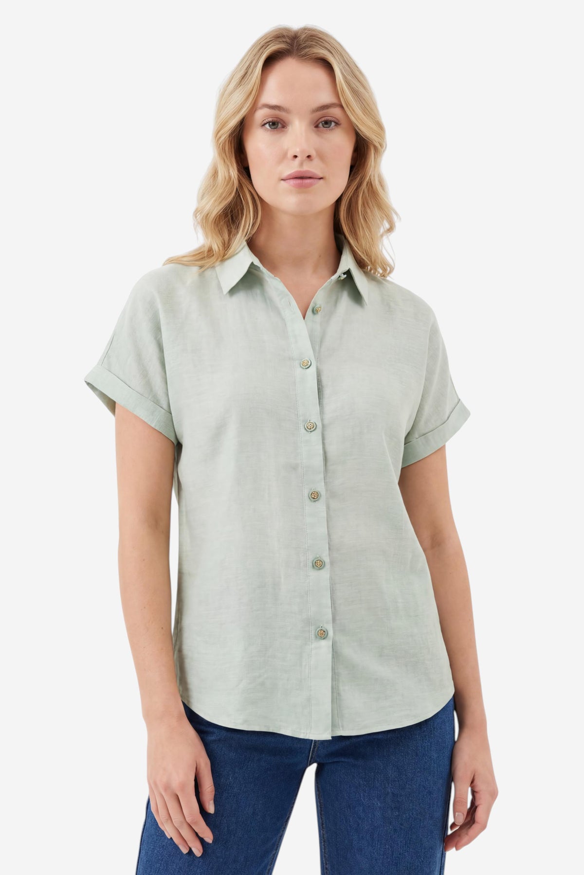 Linen-Blend Short-Sleeve Relaxed Shirt