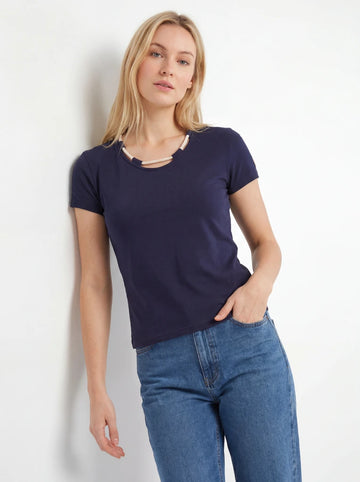 Distressed Neckline Short Sleeve T-Shirt
