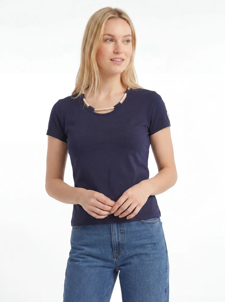 Distressed Neckline Short Sleeve T-Shirt