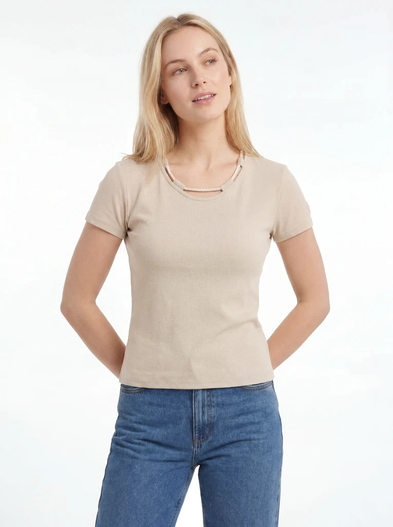 Distressed Neckline Short Sleeve T-Shirt