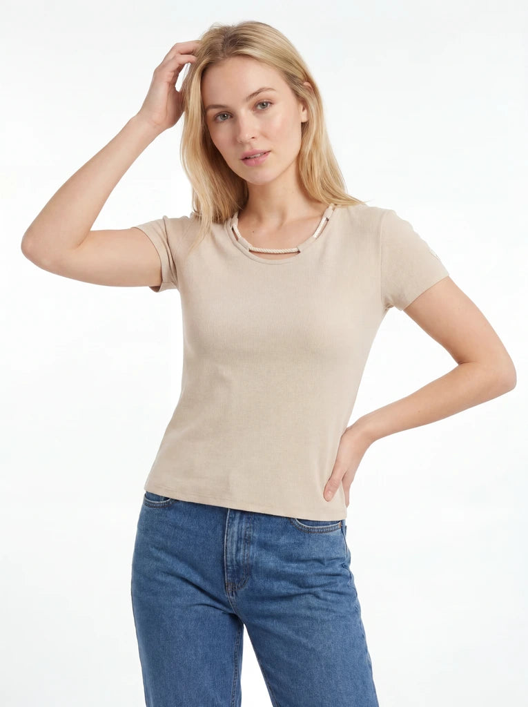 Distressed Neckline Short Sleeve T-Shirt
