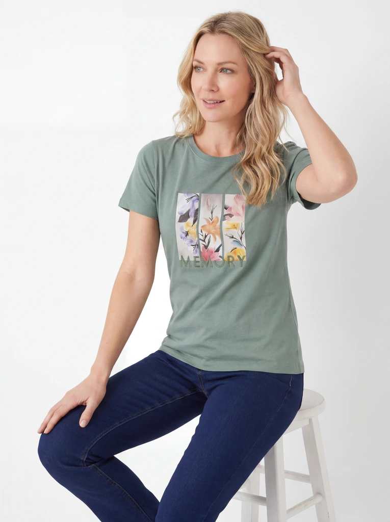 Graphic Print Crew Neck Casual T-Shirt