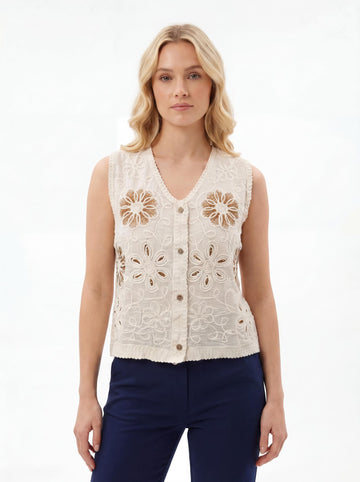 Floral Embroidered Sleeveless Vest