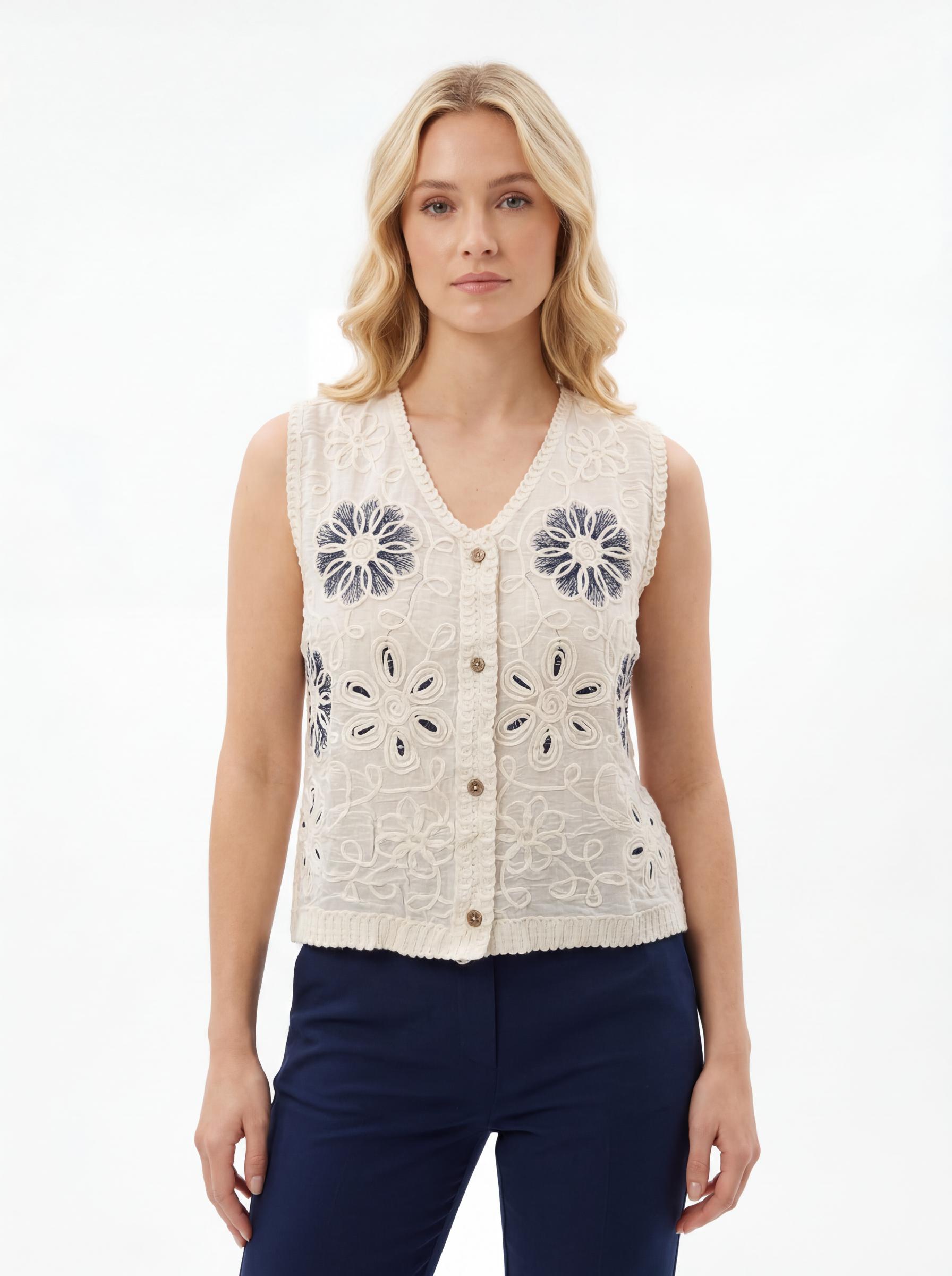 Floral Embroidered Sleeveless Vest