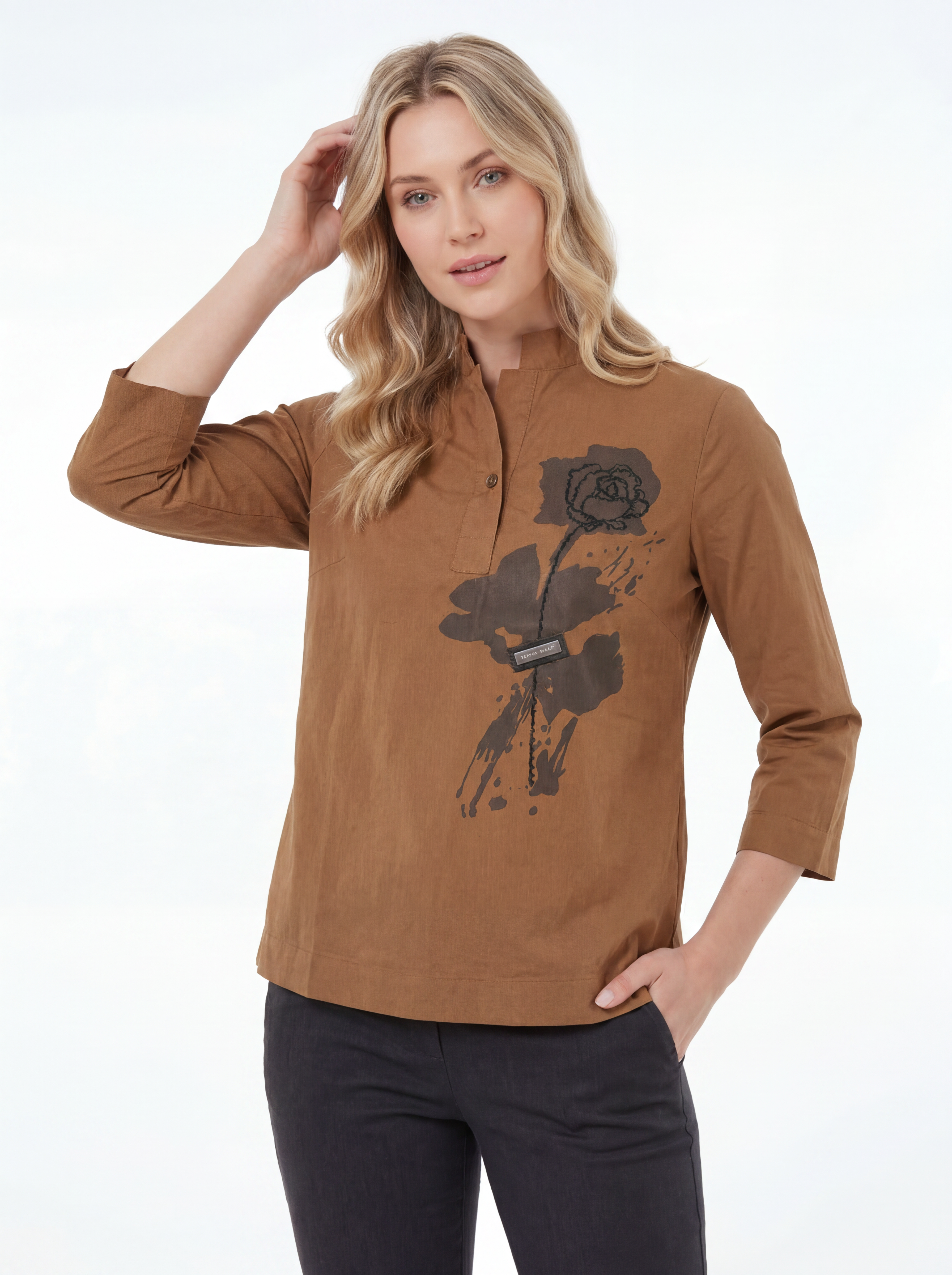 Regular Fit Floral Print Long Sleeve Top