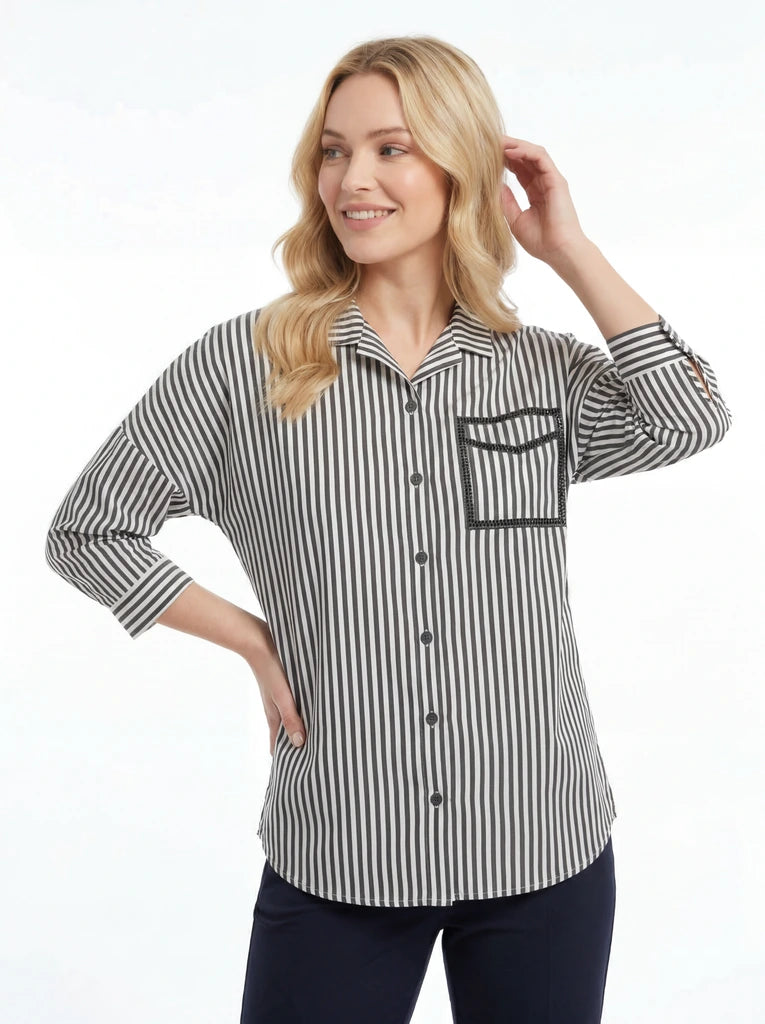Striped Regular Fit Contrast Pocket Shirt