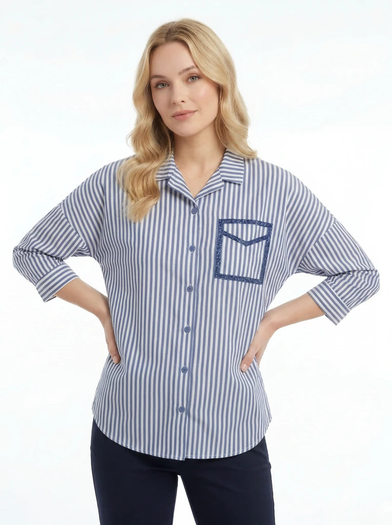 Striped Regular Fit Contrast Pocket Shirt