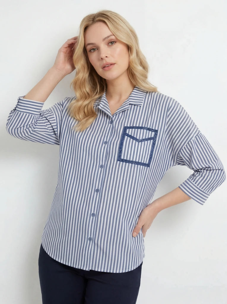Striped Regular Fit Contrast Pocket Shirt