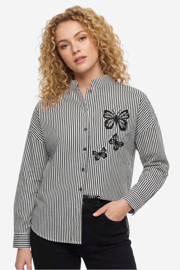 Striped Butterfly Embroidered Shirt