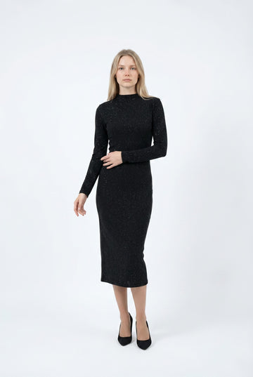 Black Ribbed High Neck Bodycon Midi Dress