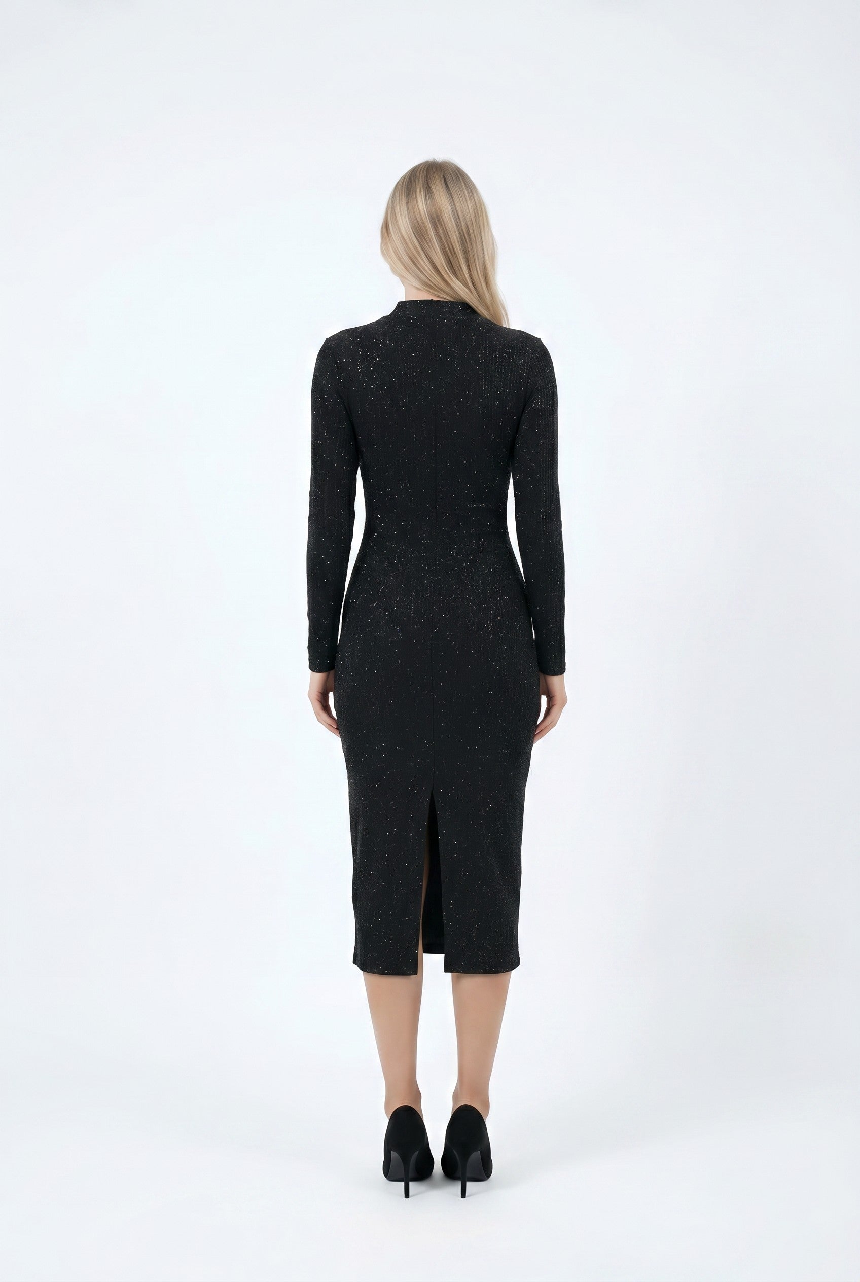 Black Ribbed High Neck Bodycon Midi Dress