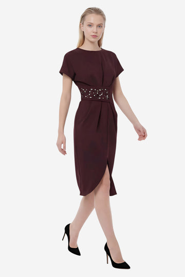 Burgundy Pleated Midi Dress