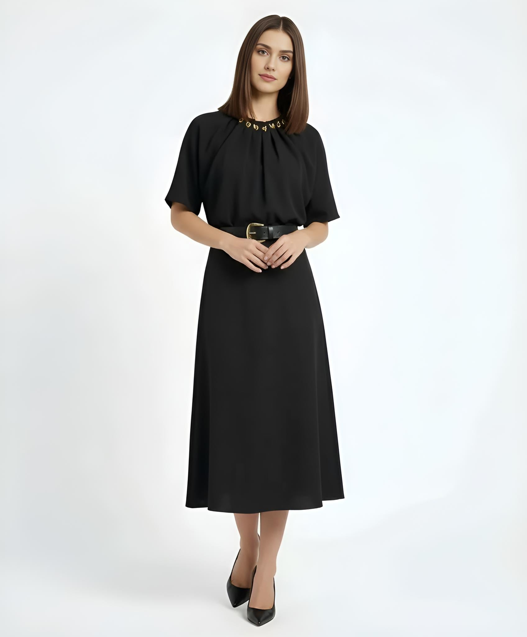 Pleated Waist Midi Dress