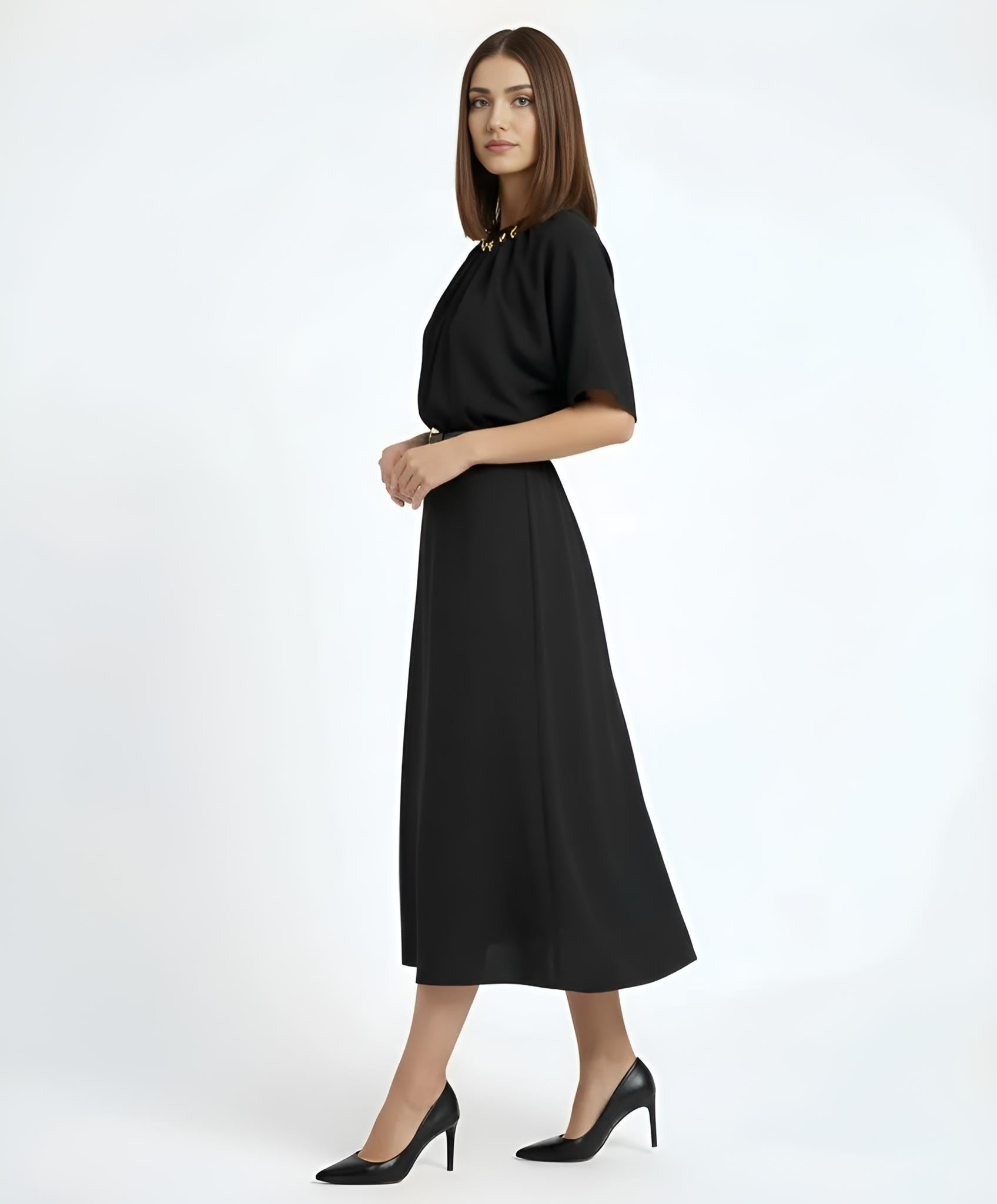 Pleated Waist Midi Dress