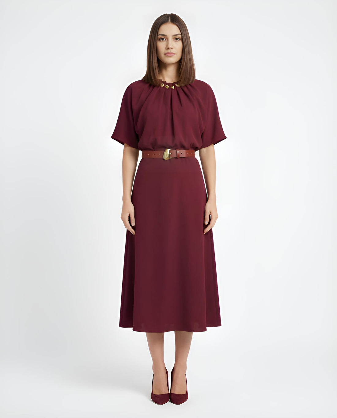 Pleated Waist Midi Dress