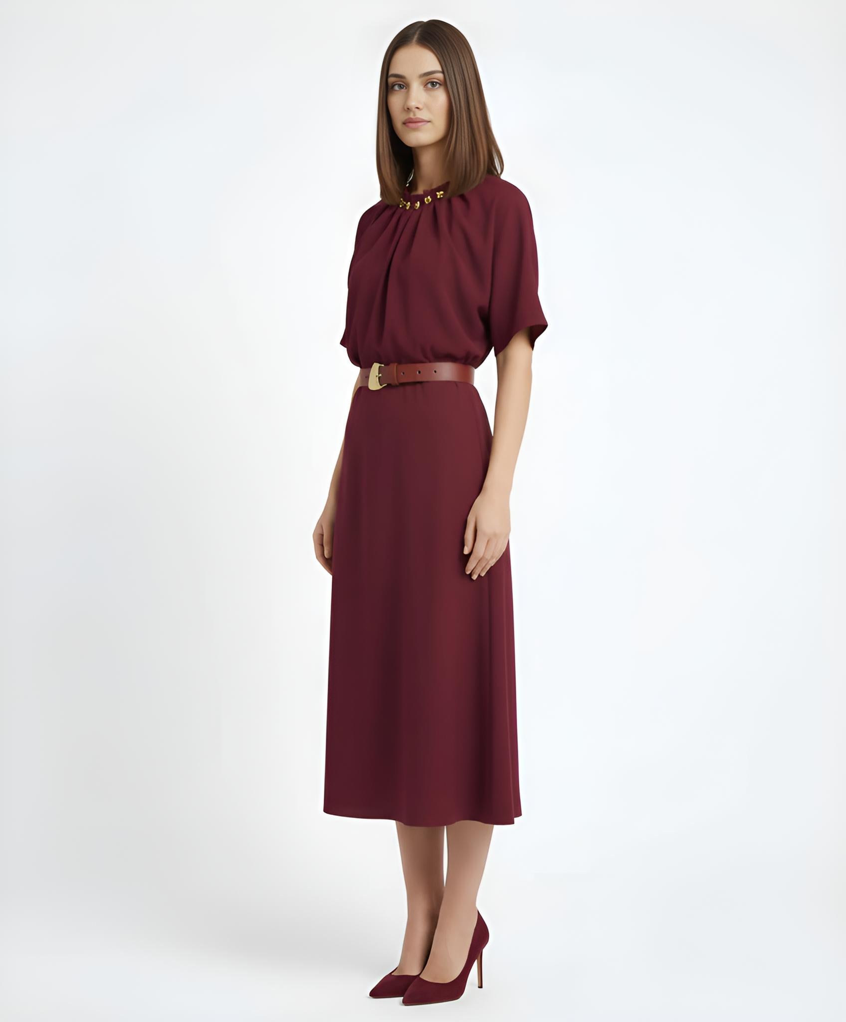 Pleated Waist Midi Dress