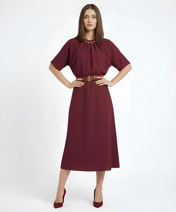 Pleated Waist Midi Dress