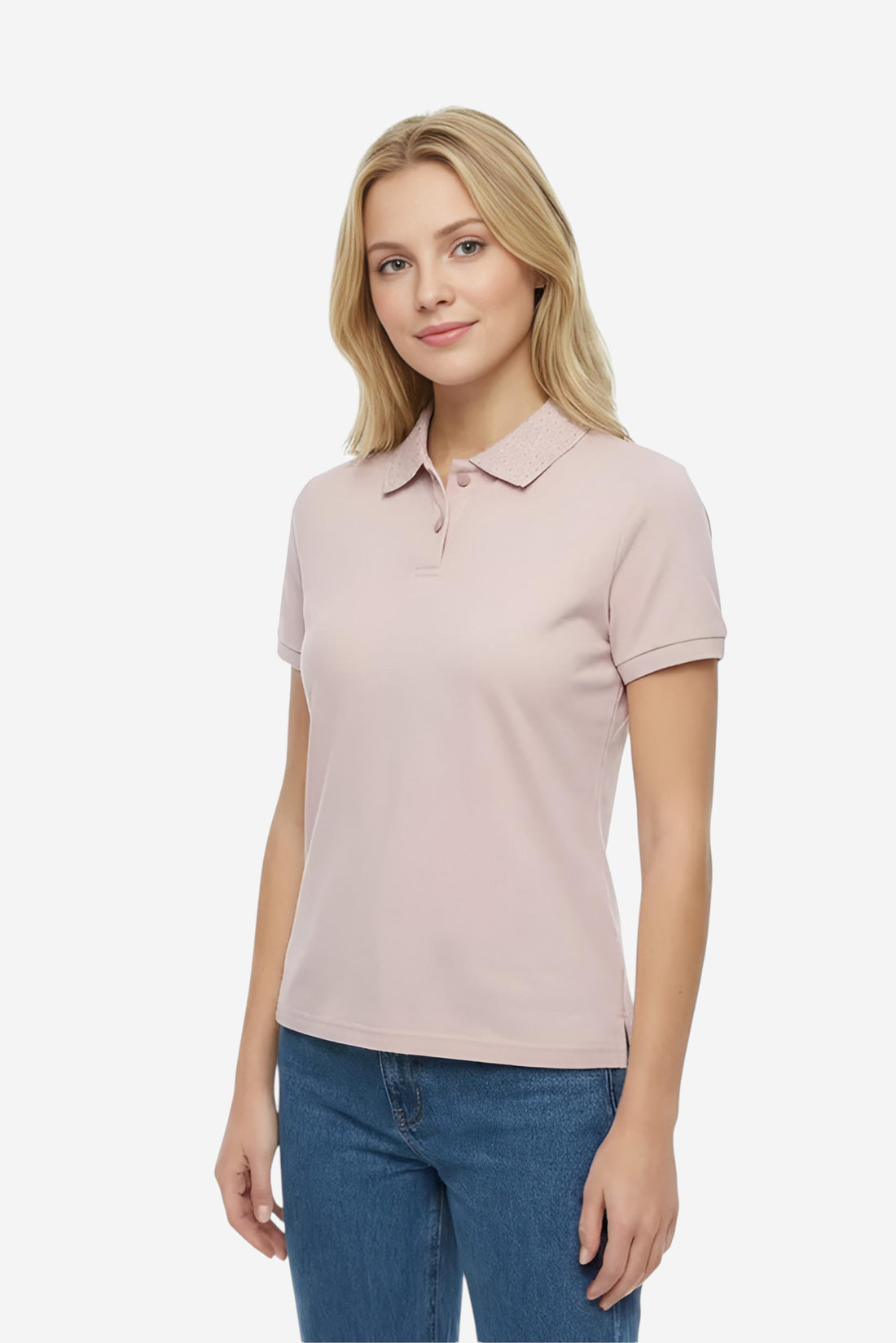 Pique Polo T-Shirt with Embellished Collar