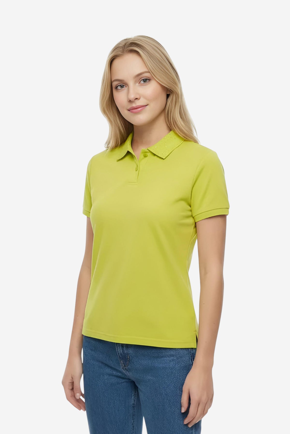 Pique Polo T-Shirt with Embellished Collar