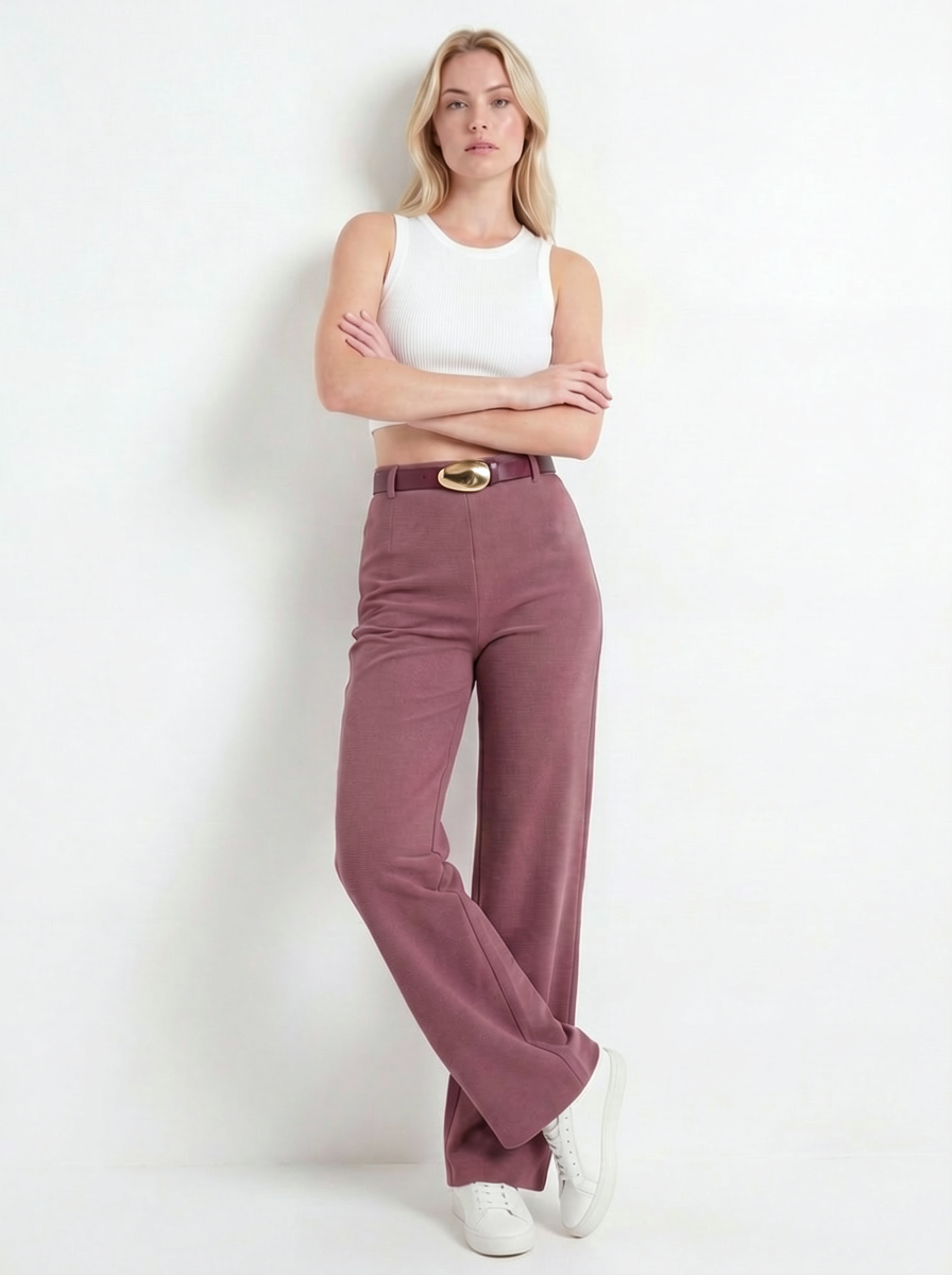 High-Waist Wide Leg Casual Trousers