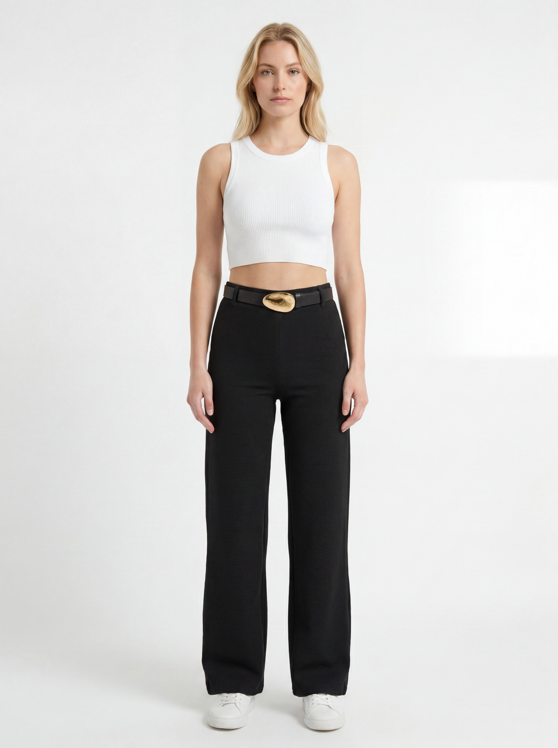 High-Waist Wide Leg Casual Trousers