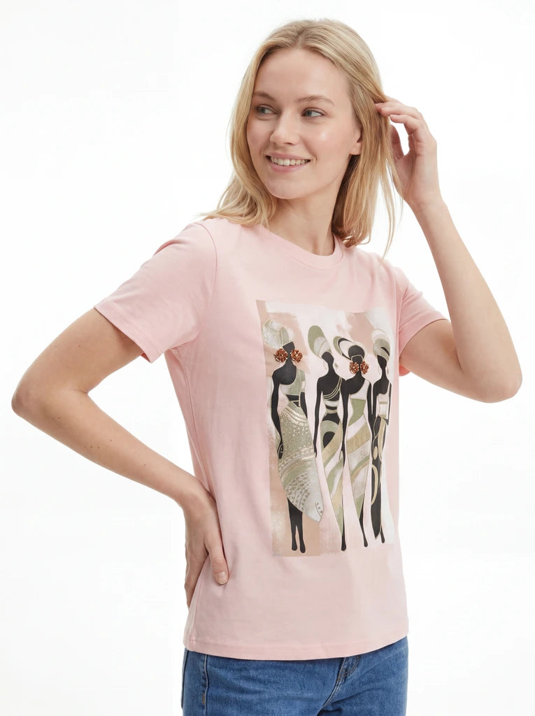 Pink Graphic Print Regular Fit Crew Neck T-Shirt