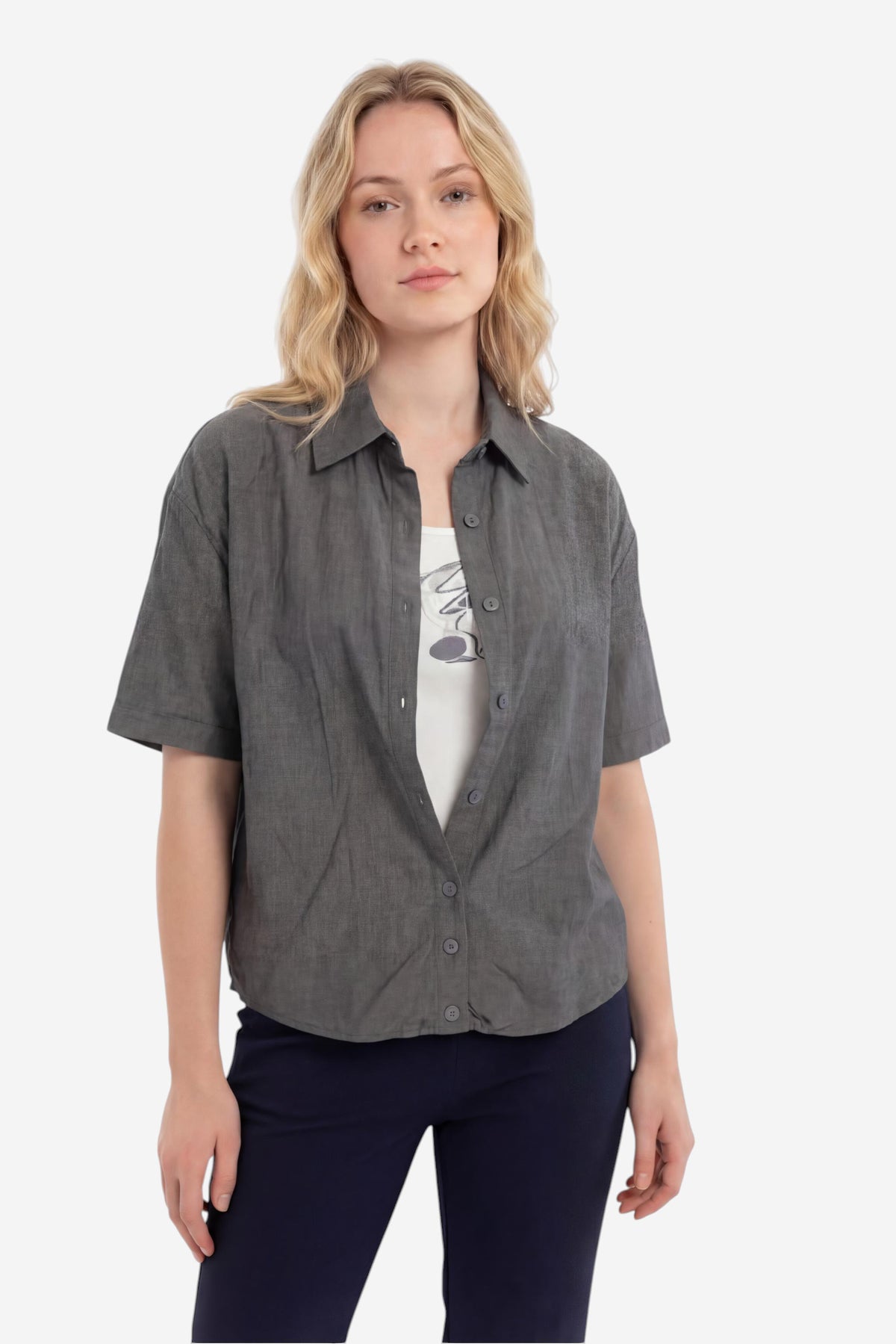 Chambray Short-Sleeve Relaxed Shirt
