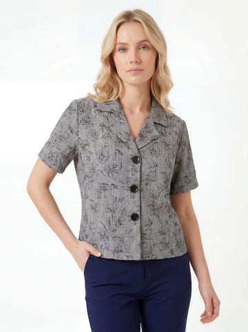 Grey Printed Short Sleeve Button Front Shirt