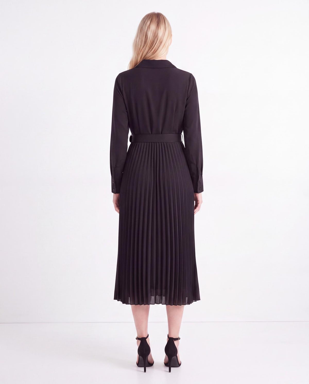 Belted Pleated Midi Shirt Dress