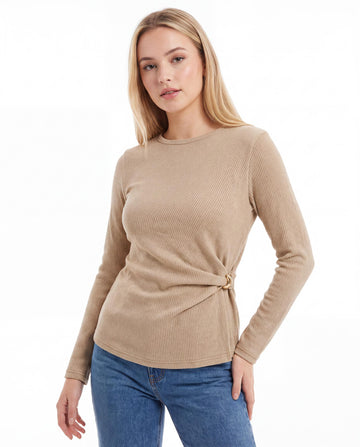 Ribbed Long Sleeve Top with Ring Detail